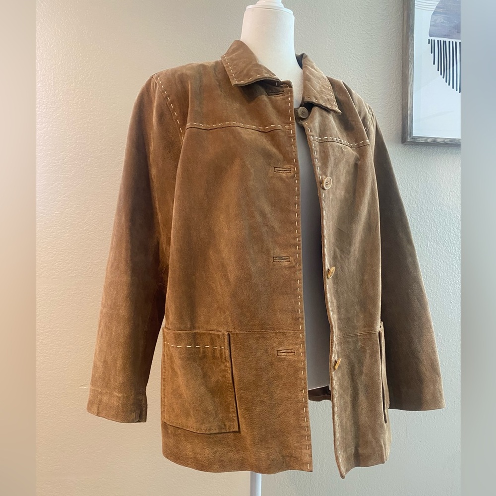 Denim&Co Brown Suede Leather Jacket Size Large